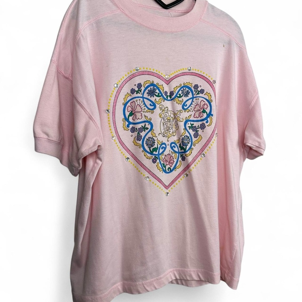 Pink heart graphic tee with rhinestone details
Vintage 80s tee